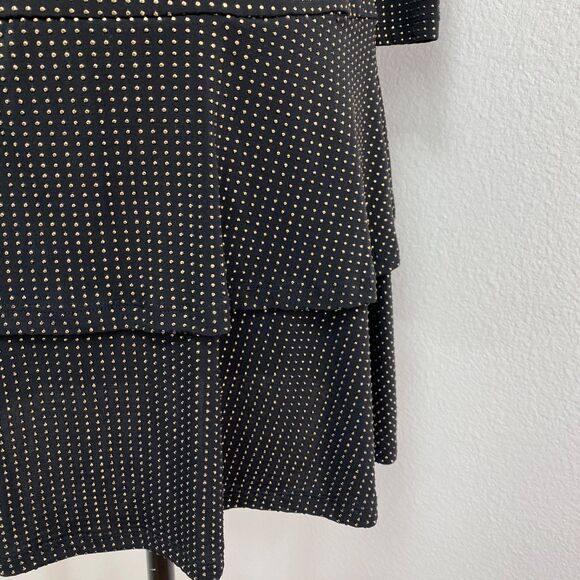 Michael Michael Kors Black Gold Studded Dress XS Drop Waist Flounces 3/4 Sleeves - Picture 6 of 13